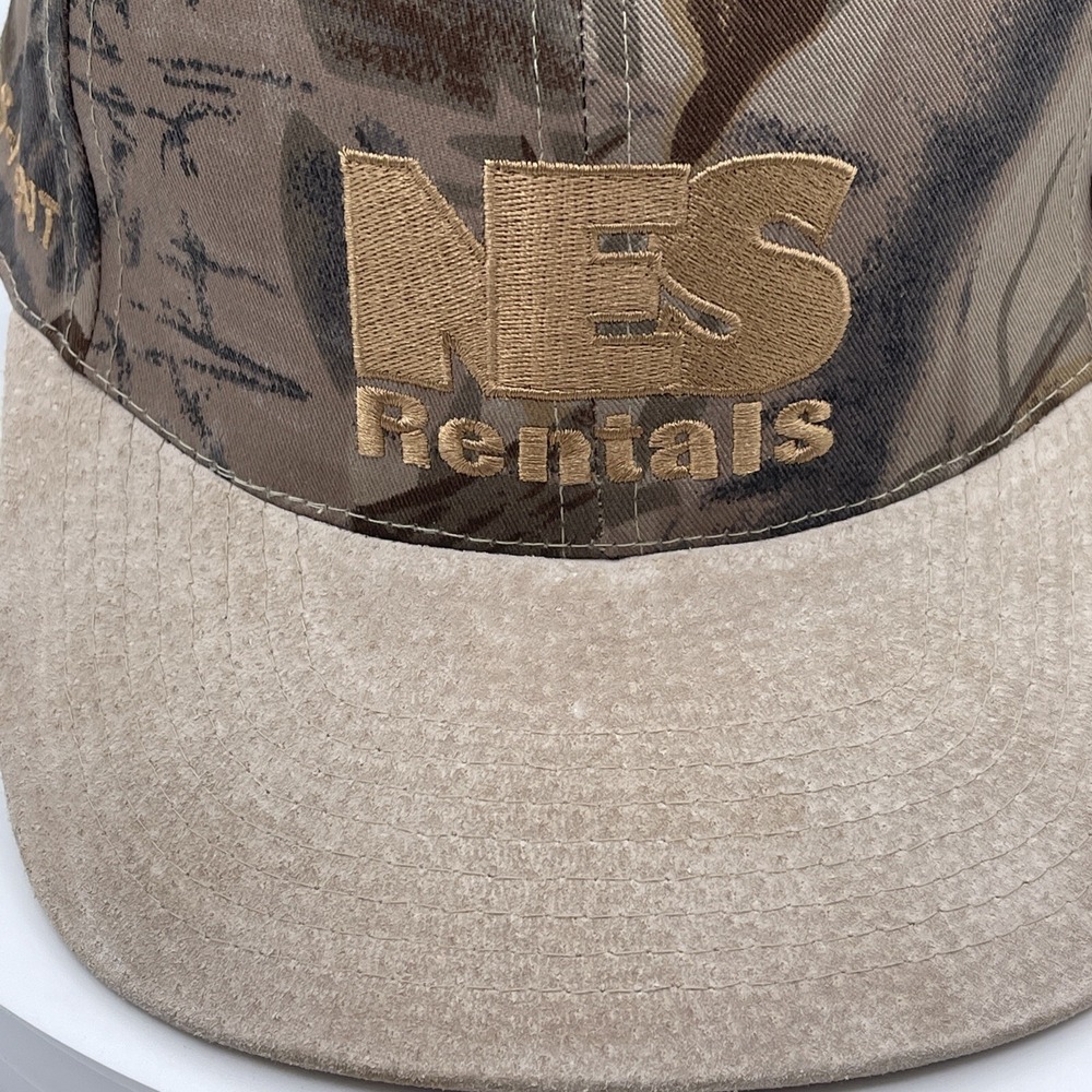 NES Rentals Camouflage Hat Tan Faux Suede Brim Adjustable Gear Up Promo Cap - Picture 3 of 13